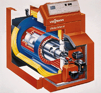 Der Tieftemperaturkessel Vitola-biferral hat bei 22 kW Leistung einen großen Wasserinhalt von 88 Litern.
