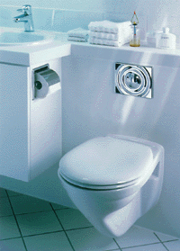 Der Gast schätzt Ablageflächen, die über der Vorwandinstallation entstehen und gut aussehen. Passend dazu der 6 l-Spülkasten mit der WC-Betätigungsplatte "Surf". (Bild: DAL).