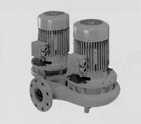 Bild 50: Trockenläufer-Umwälzpumpe als Inline-Doppelpumpe; zwei Pumpenköpfe in einem Gehäuse können im Reserve- oder im Additionsbetrieb geschaltet werden.