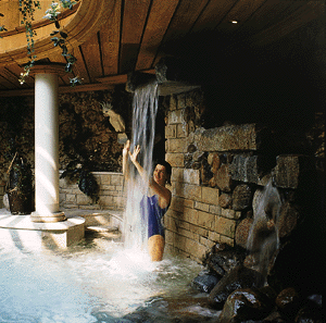 Der Wasserfall, eine besonders interessante und dekorative Attraktion, welche auch zu Massagezwecken dienen kann.