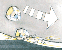 Bild 1: Freilegung des Diamanten bei Bearbeitung des Materials...