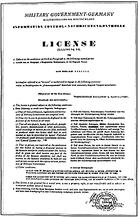 Ohne sie wären Verlag und spätere Druckerei vermutlich ein Wunschtraum geblieben: Die Lizenz der britischen Militärregierung Deutschland zur Herausgabe der "Nordwestdeutschen Installateur- und Klempner-Zeitung" datiert vom 5. Februar 1948.