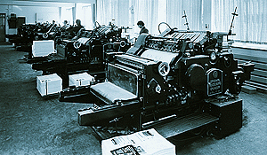 Druck der verlagseigenen Zeitschriften auf Heidelberger-Zylindern in der eigenen Druckerei um 1962.
