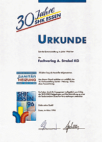 Urkunden für ununterbrochene Teilnahme an den SHK-Fachausstellungen in Essen und Hamburg