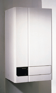 Bild 4: Wandhängender Gas-Brennwertkessel mit integriertem Thermoquick-System und 2,5-Liter Speicher.