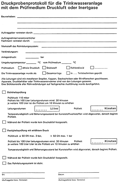 Dichtheitsprüfungen von Trinkwasserinstallationen mit Druckluft