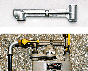 Die Zählerbrücke für die Installation einzelner Gaszähler (Einfamilienhaus, Etagenwohnung, Gewerbebetrieb usw.).