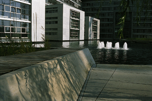 Schilfbeet (links) und Wasserspiele. Foto: K. König