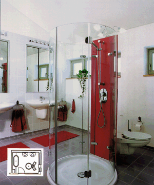 Freistehende Montage von Dusch-, Bidet- und WC-Anlage.