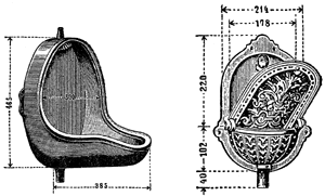Bild 2: Großes Schnabel-Pissoir und Klapp-Pissoir aus Gußeisen, emailliert (1923).