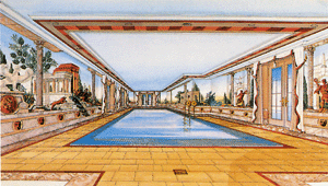Illusionsmalerei als attraktive Schwimmhallen-Raumgestaltung zur optischen Veredelung. Quelle: Art Interiors, Helmut und Helga Dieken.