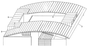Schematische Darstellung des segmentbogenförmigen Daches eines Wohnhausprojektes, ausgeführt als Treppendach. Entwurf: Partnerschaft Kohl & Kohl, Architekten.