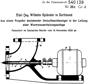 Bild 1: Patentschrift Umlaufbeschleuniger von Wilh. Opländer, 1929.