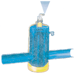 Bild 9: Mikroblasen-Luftabscheider (Spirotech b.v., Düsseldorf); schon unterhalb der Sättigungsgrenze werden die im Wasser gelösten Luftanteile abgeschieden.