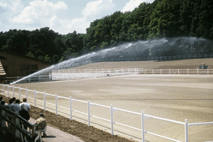 Dressurplatz mit Regenwasser-Sprühanlage. Foto: Mallbeton
