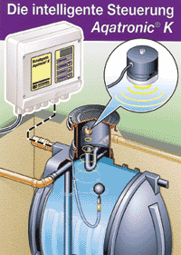 Das Schaltgerät "Aqatronic K" mit Ultraschallsonde zur Messung der Füllhöhe im Regenwassertank.