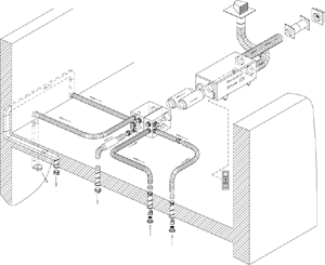 Bild 9: Installationsschema eines Lüftungsgerätes mit Luftverteilsystem mit flexiblen Schläuchen.