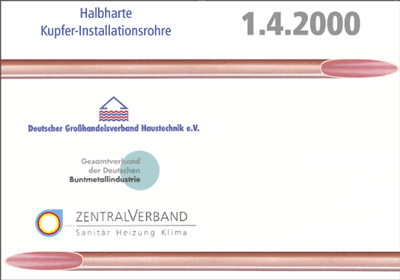 Eine vierseitige Broschüre, welche die Vorteile halbharter Kupfer-Installations- rohre aufzeigen soll, haben der Zentral- verband Sanitär Heizung Klima, der Deutsche Großhandels- verband Haustechnik e.V. und der Gesamt- verband der Deutschen Buntmetall- industrie kürzlich heraus- gebracht.
