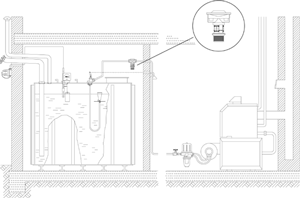 Bild 3: Systemdarstellung mit Membran-Antiheberventil "Oilstop V"; Einstrangsystem, automatische Entlüftung und Rücklaufzuführung, oberirdische Lagerung.