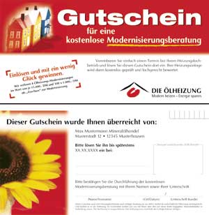 Mit diesem Gutschein, den der Endkunde beim Fachhandwerker einreicht und dafür eine kostenlose Energiesparberatung bekommt, ist ein großer Schritt getan, den Bestand an Ölheizungen zu sichern.
