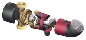 Bild 9: Bauteildarstellung der Zirkulationspumpe Grundfos Comfort DN 15 für einen Pumpenförderstrom von 0,1 bis 0,7 m3/h bei einer Förderhöhe von 35 bis 120 mbar. Quelle: Grundfos