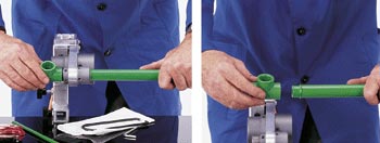 Bild 7: Das Anwärmen von Rohr und Fitting geschieht innerhalb von Sekunden. Die zusammengefügten Elemente können nach wenigen Minuten mit bis zu 20 bar belastet werden.