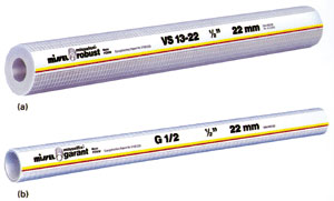 Bild 16: Misselon-Robust: Reißfeste thermische Dämmung 6 mm bis 38 mm mit Anti-Körperschall-Ausrüstung (a); Misselfix-Garant: Reißfester 4 mm-Dämmschlauch mit Faser-Polsterlage und Anti-Körperschall-Ausrüstung (b).