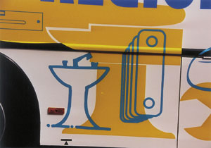 Ein SHK-Detail auf dem neuen Handwerkerbus der VKSF in Schleswig.