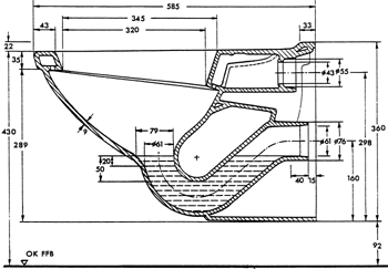 Wandhängendes Tiefspülklosett; Längsschnitt.