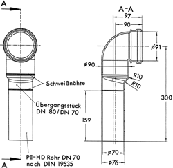 WC-Anschlussbogen 90° DN 80/70 (Hersteller SANIT).
