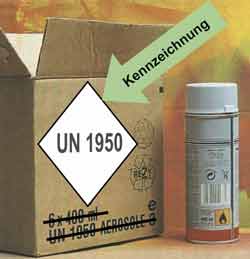 Der selbst angefertigte LQ-Aufkleber kennzeichnet die Verpackung für Druckgaspackungen (Spraydosen).