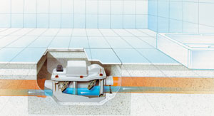 Bild 4: Rückstausicherung für fäkalienfreies Abwasser in geöffneter Stellung. Eine der beiden Klappen kann als Notverschluss von Hand geschlossen werden.