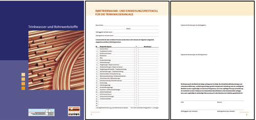 Die 20-seitige Broschüre "Trinkwasser und Rohrwerkstoffe" der Initiative Kupfer enthält unter anderem ein Inbetriebnahme- und Einweisungsprotokoll für die Trinkwasseranlage. Broschüre und Formular können unter www.kupfer.de/Praxistipps heruntergeladen werden.