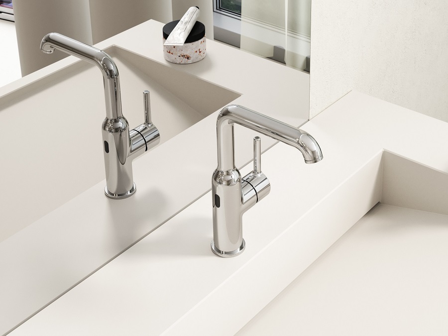 Hommage an einen Archetypen: Die neue HANSAVANTIS Style ist auch als Hybridmodell erhältlich. So bietet sich eine neue, komfortablere und nachhaltigere Art, Wasser zu nutzen und zu erleben. Foto: Hansa Armaturen GmbH 