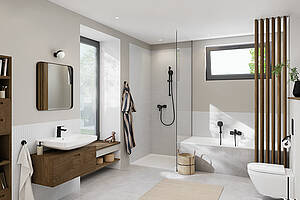 „Ein ästhetisch und funktional abgestimmtes Bad aus einer Hand – ressourcenschonend, benutzerfreundlich und ideal für zeitoptimierte Planung im Handwerk“, heißt es von Grohe. Bild: Grohe