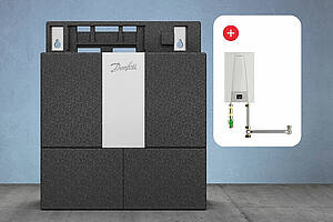 Der „EvoFlat“-Booster erhöht die Trinkwarmwassertemperatur um bis zu 15K und ergänzt damit Wohnungsstationen bei Einsatz von Wärmepumpen oder anderen Niedertemperatursystemen. Bild: Danfoss