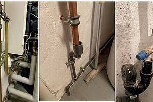 Beispiele für die nicht-regelkonforme Ausführung der Tropfwasserleitung. Hier droht eine Kontamination durch die Hintertür. (L. Wiesemann)