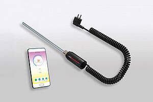 Der Heizstab „6 Smart“ überträgt mithilfe eines Edelstahl-Heiz­ele­ments Energie an das Wärmeübertragungsmedium im Heizkörper und ist per App steuerbar. Bild: HSK