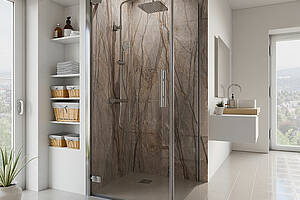 Neue Dekore und Größen ermöglichen mehr Gestaltungsspielraum. Im Bild: Dekor „Marone“. Bild: Duschwelten