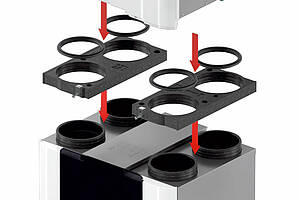 Durch das Plug & Play-Prinzip lässt sich die Kühleinheit ­„ComfoClime Cool“ schnell und sicher auf die Lüftungsgeräte-Generation „ComfoAir Q“ installieren, wobei auch eine nachträgliche Integration in bereits bestehende Komfort-Lüftungs­systeme möglich ist. Bild: Zehnder