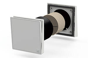 Hinter der Innenwandhaube verschwindet die Technik des ­„ComfoSpot 55 Twin“ in der Wand. Bild: Zehnder