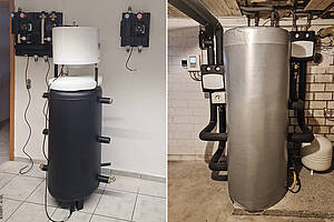 Der eTWIN arbeitet mit zwei vollständig voneinander getrennten Behältern: einem 200-l-Hygienespeicher für Trinkwarmwasser mit 18 l Brauchwasserinhalt und einem aufgesetzten 30-l-Brauchwasserbehälter. Bild: ATEC