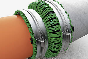 „Awaconnect Flex+“ ist darauf ausgelegt, auch verschiedene Werkstoffe, beispielsweise GFK-Rohre, PP-Rohre, Steinzeugrohre, Beton- und Stahlbetonrohre oder SML-, Guss- und PE-Rohre kein Hindernis, leckagesicher zu verbinden. Bild: Grohe