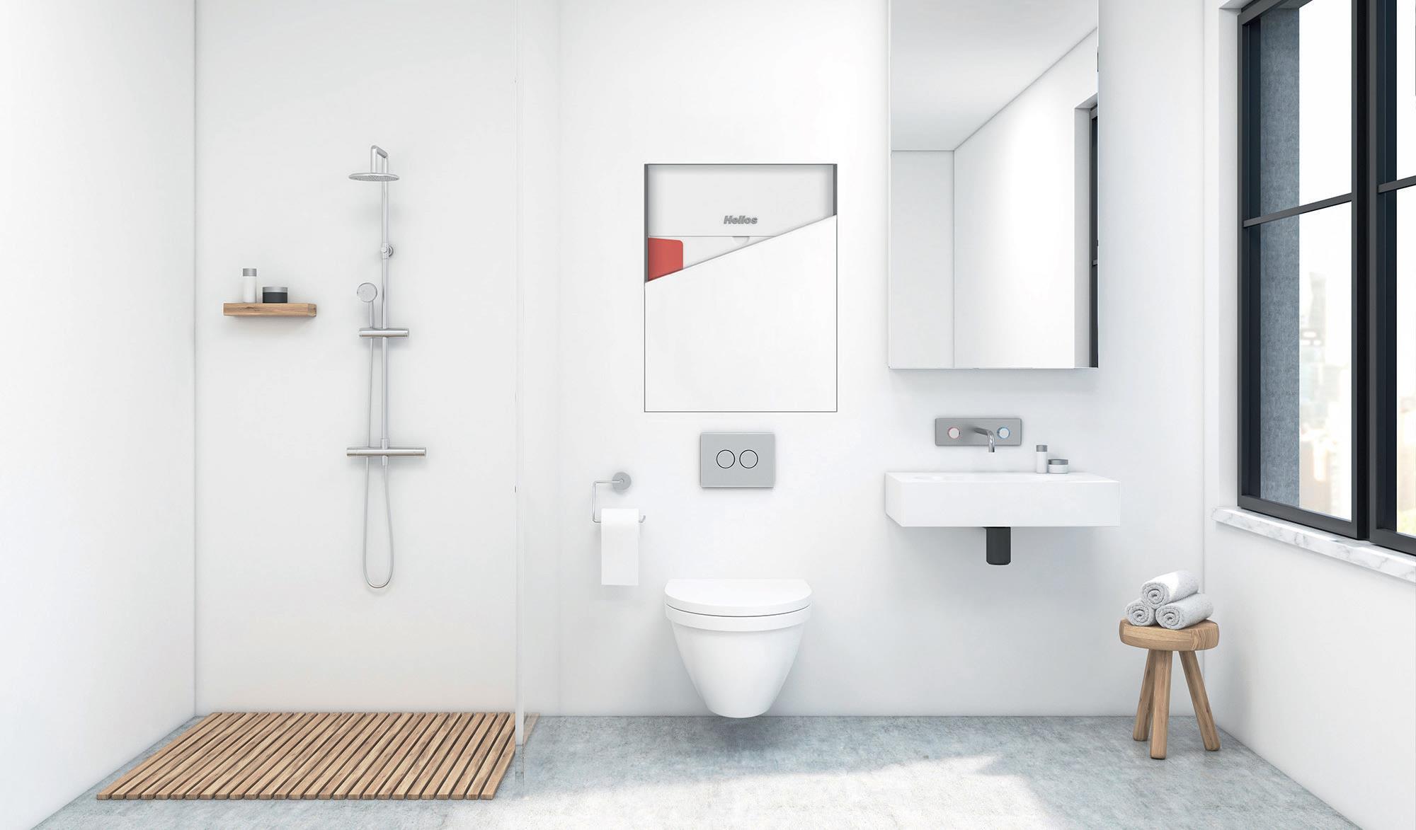 Bei beengten Platzverhältnissen lässt sich das zentrale KWL-Gerät ganz einfach in z. B. einer Schranknische oder Vorwand integrieren. (Helios Ventilatoren)