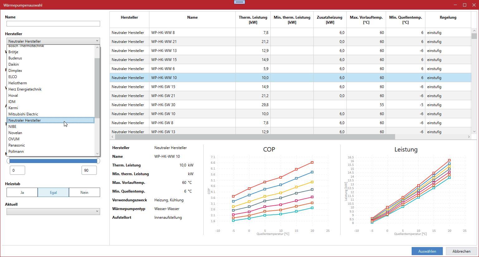 Software „WP-Berater“ zur Beratung und Auslegung von Wärmepumpen. (Hottgenroth Software)