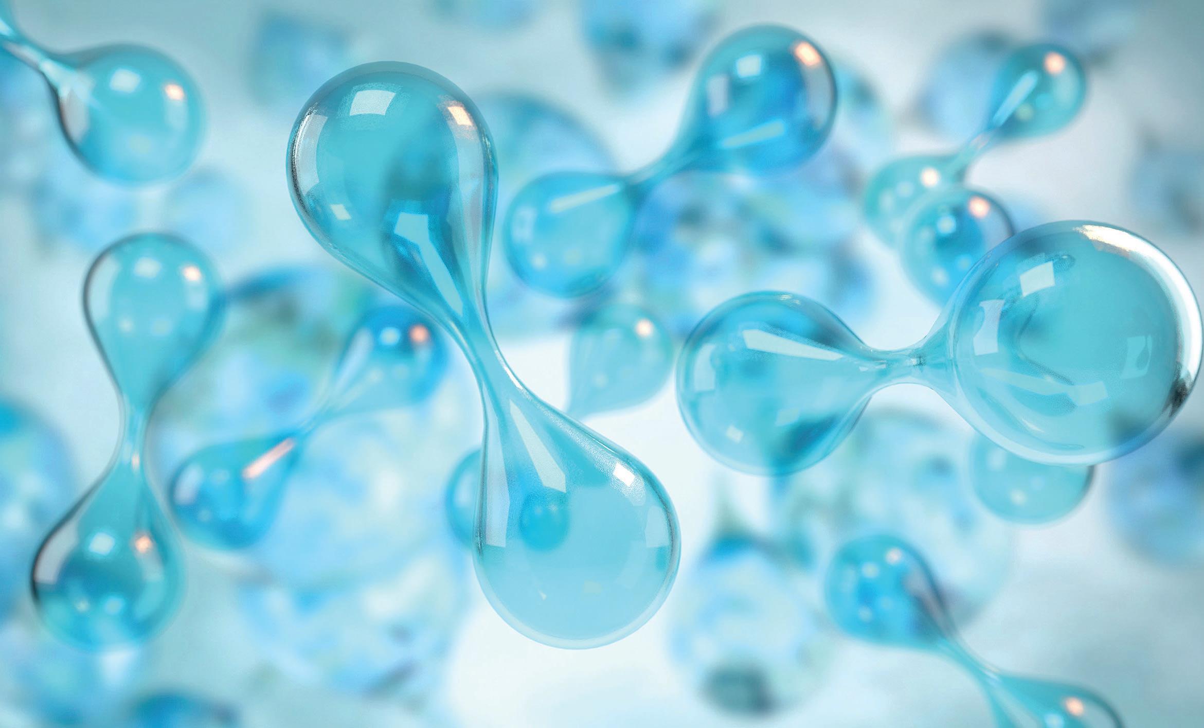 BDH-Wasserstoff (hier in Molekülform schematisch dargestellt), gilt als der Energieträger der Zukunft. Auch für den Wärmemarkt wird er gehandelt. Aber bis das so weit ist, wird man noch warten müssen, vermutlich lange. (Die Gas- und Wasserstoffwirtschaft)
