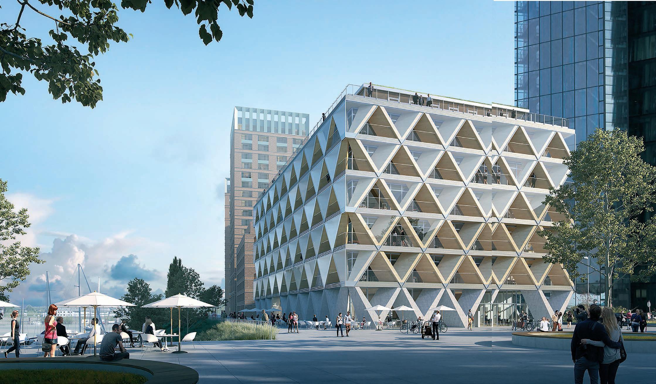 Entwurf des Gebäudes „THE CRADLE“ im Düsseldorfer Medienhafen. (INTERBODEN Gruppe/HPP Architekten/bloomimages)