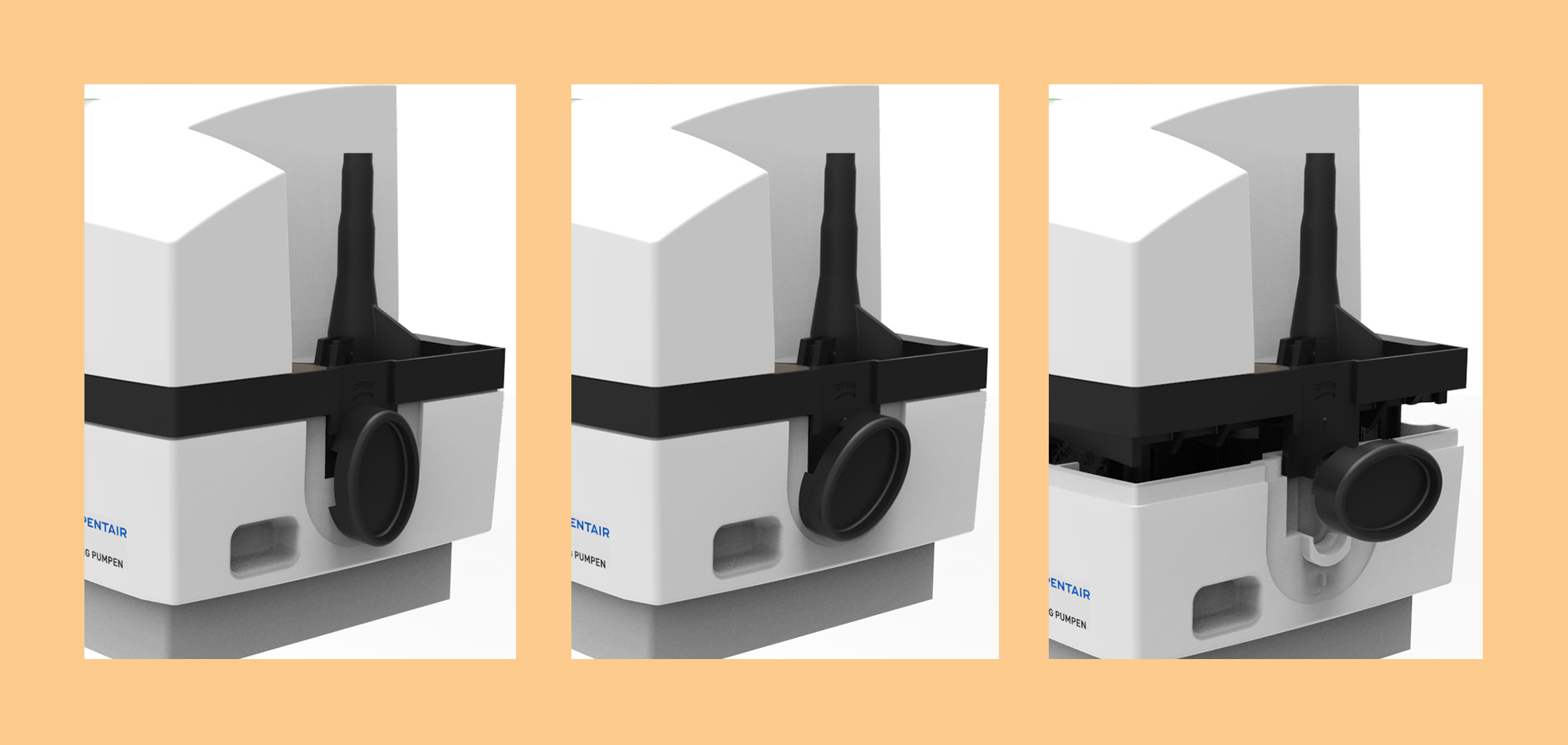 Einfache Entnahme der Behälterwanne zu Wartungszwecken