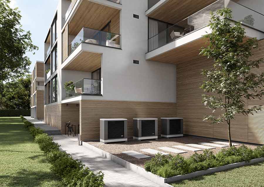 In der Beheizungsstruktur von Deutschland wird die Wärmepumpe eine wichtige Rolle spielen; hier ist eine Kaskade gezeigt. Bild: Kermi